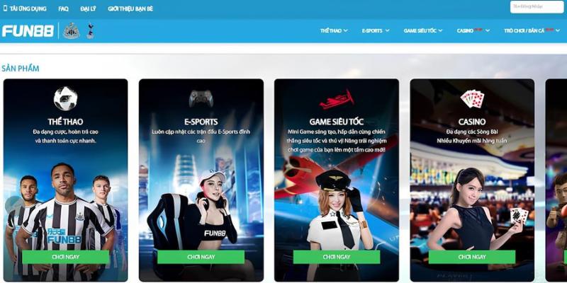 Giao diện cá cược website Fun88 trên PC